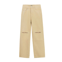 90s Cut Out High Waist Straight Leg Jeans - Khaki