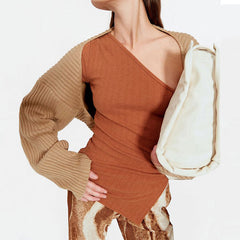 Vintage Long Sleeve Drop Shoulder Shrug Cardigan - Camel