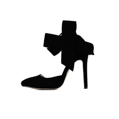 Vintage Wildleder Stiletto Heels mit spitzer Spitze und Knöchelriemen - Schwarz