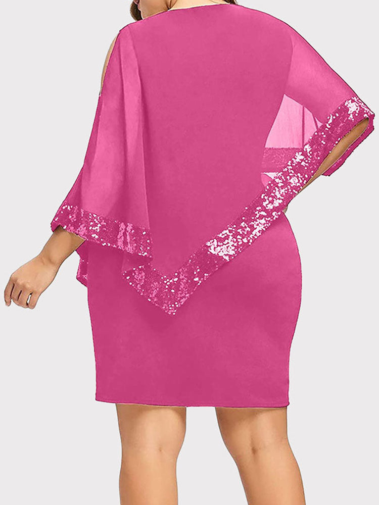 Cold Shoulder Overlay Asymmetric Sequins Dress