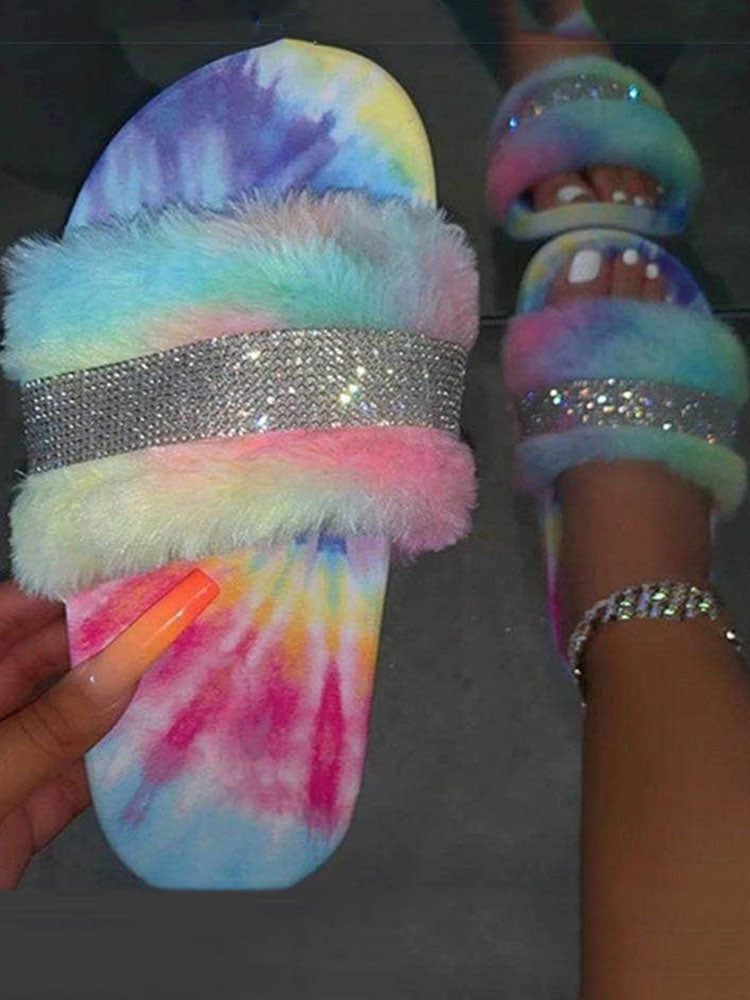 Pantuflas mullidas con cristales y diamantes de imitación para el hogar