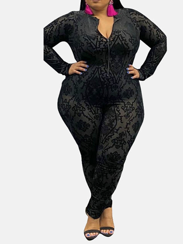 Zipper Front Mesh Jumpsuit