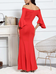 Off Shoulder High Split Maxi Dress