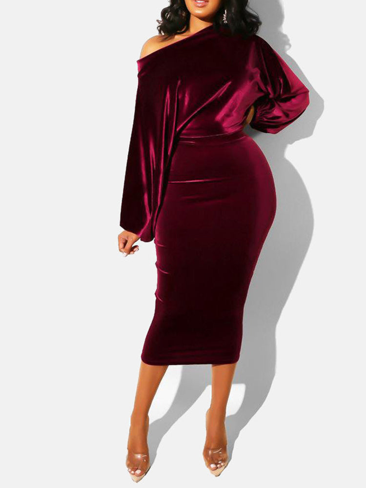 Off Shoulder High Waist Velvet Dress