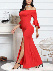 Off Shoulder High Split Maxi Dress