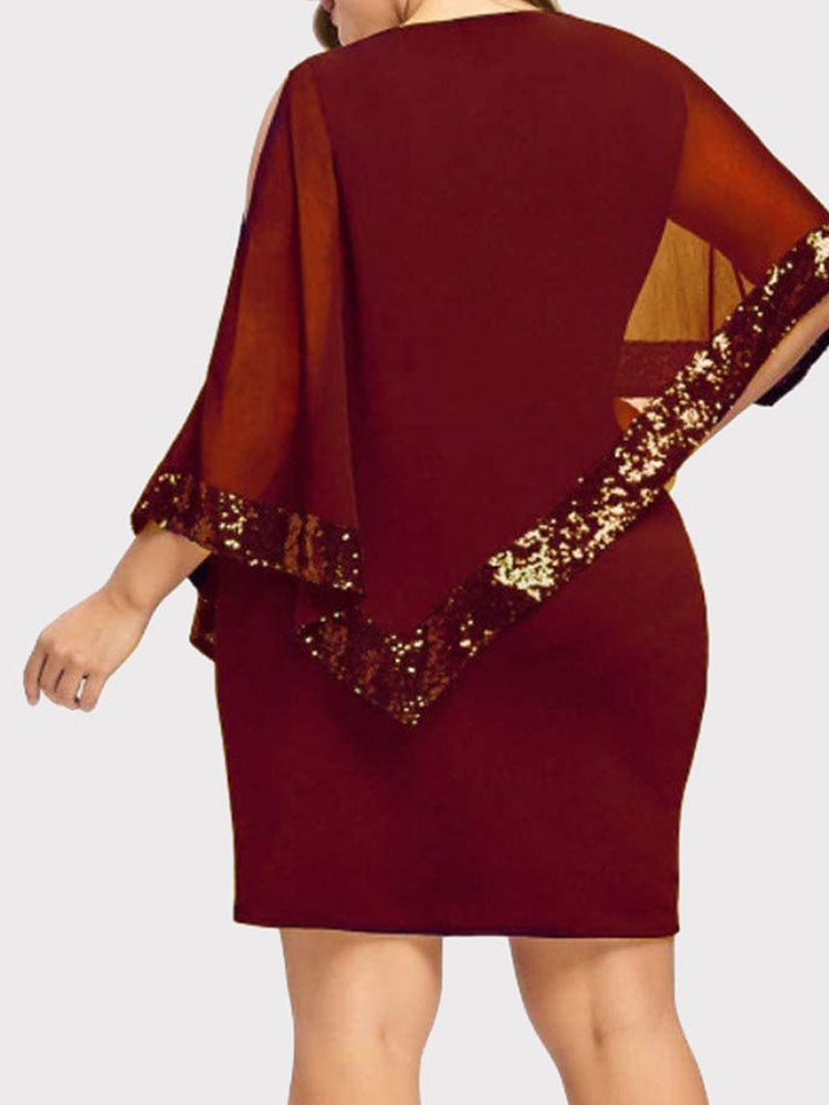 Cold Shoulder Overlay Asymmetric Sequins Dress