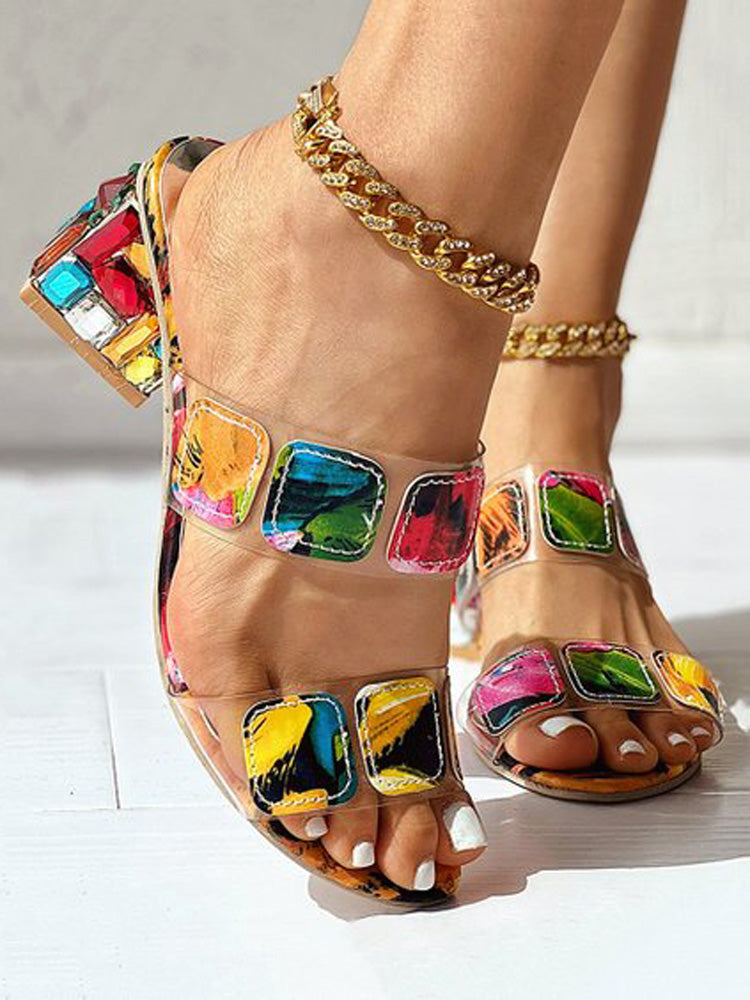 Colorful Rhinestones Geo Deco Sandals