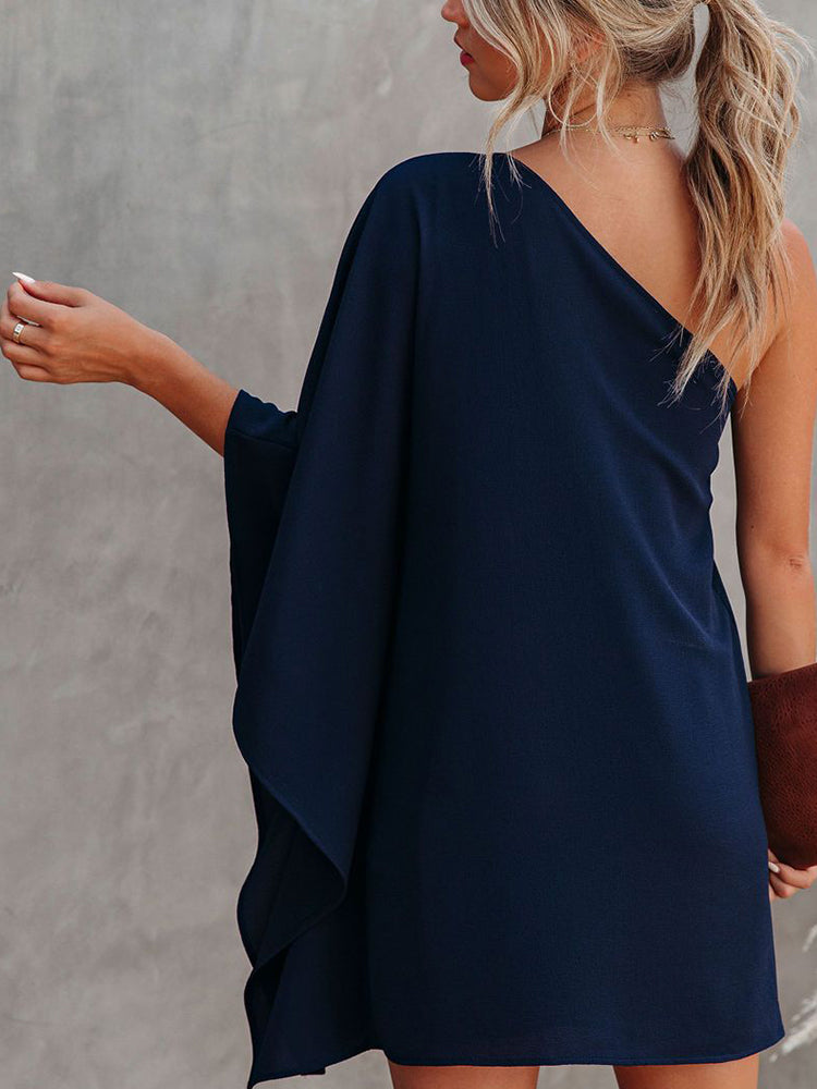 One Shoulder Batwing Sleeve Mini Dress